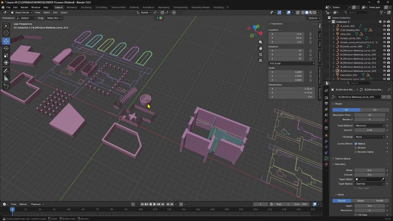 BLENDER - Урок 09 - Импорт 2D-чертежа CAD, Объединение, Разделение, Вершина, Вектор, Редактирован...