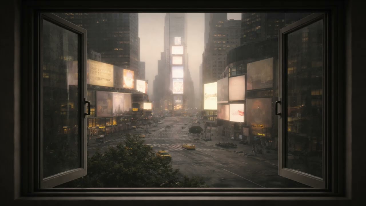 Relaxing Window View of Times Square at Dawn | Ambient Visuals for TV