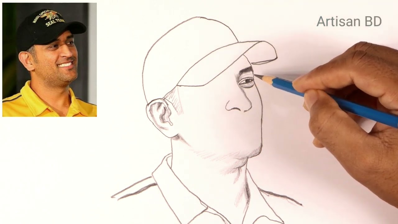 How to draw MS dhoni drawing / dhoni face pencil sketch step by step for beginners / Dhoni Drawing