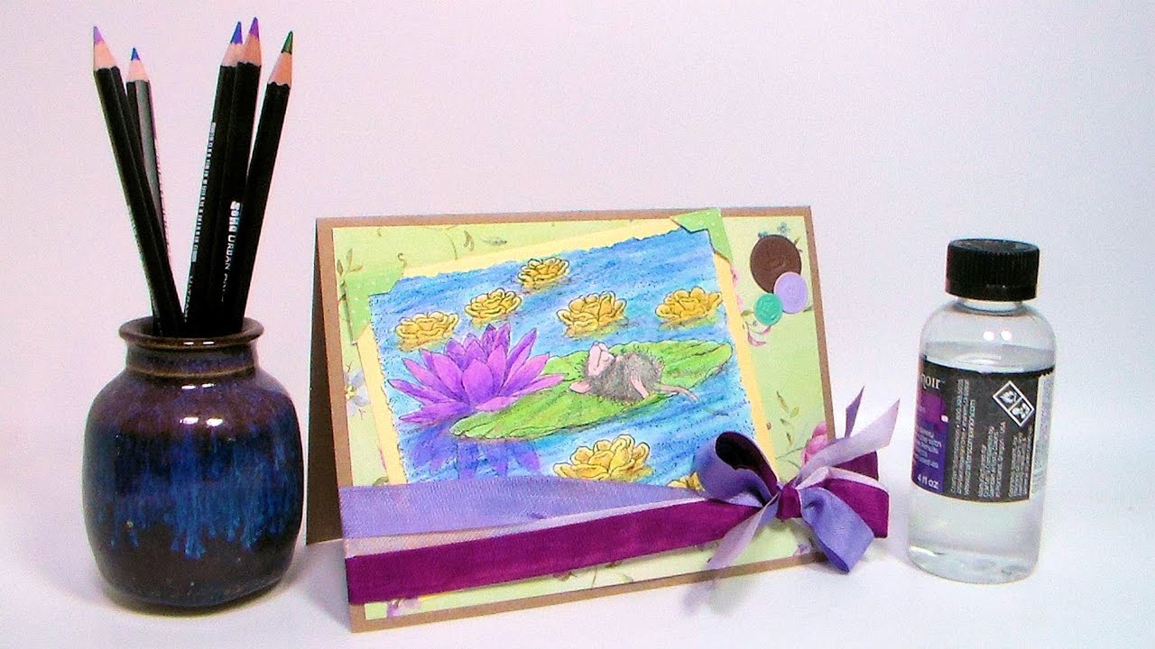 Colored pencil and Gamsol Tutorial // House Mouse Card // Stamp School!