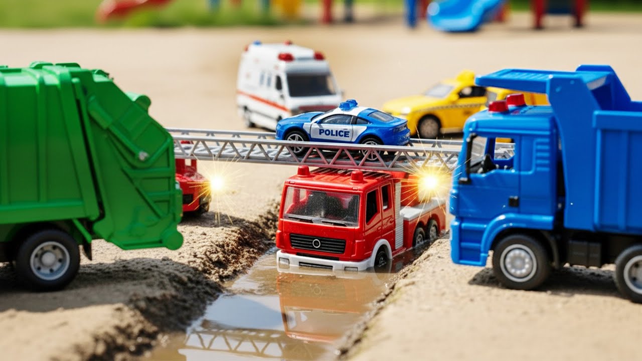 Cars & Trucks for Kids: Fire Truck's Bridge Rescue Adventure!