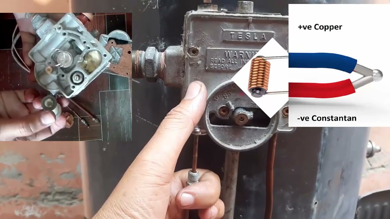 Gas geyser thermostat cell thermocouple output volt testing with multimeter. Pilot flame sensor cell