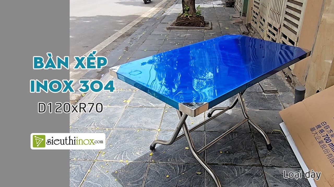 Bàn xếp inox 1200x700 hàng dày đẹp, mặt inox 304. Giá 1500k