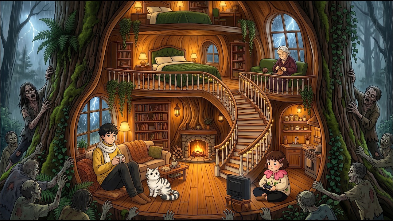 Surviving in a Hidden Treehouse During a Zombie Apocalypse | Ghibli Cozy Time