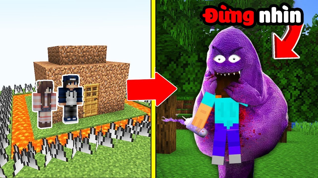 Grimace Shake Tấn Công Nhà Được Bảo Vệ Bởi bqThanh và Ốc Trong Minecraft