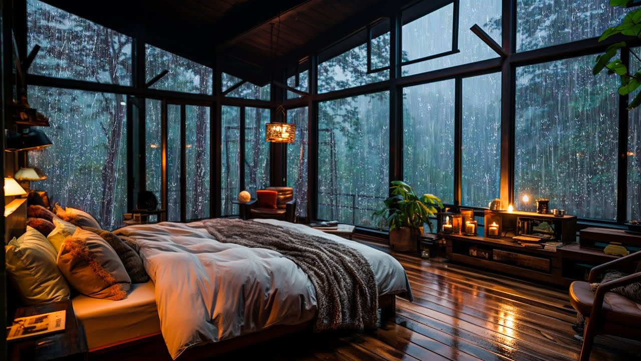 Sounds Rain and Thunder on Window – Night Rainstorm Ambience for Calm and Restful Sleep