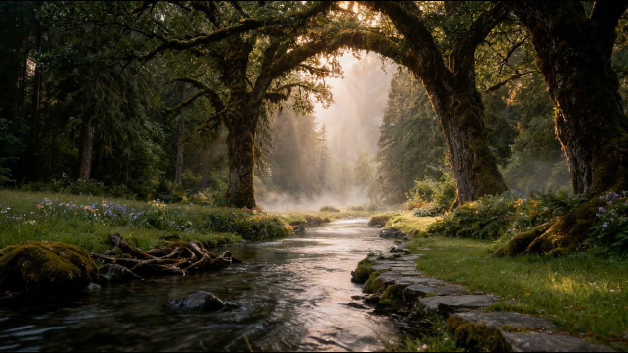 Immersive Forest Path Ambience | No Ads | Sound of Water Streaming & Birds