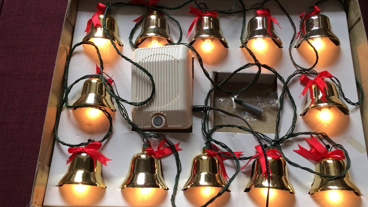 Vintage brass Christmas musical bells with lights 21 Christmas carols