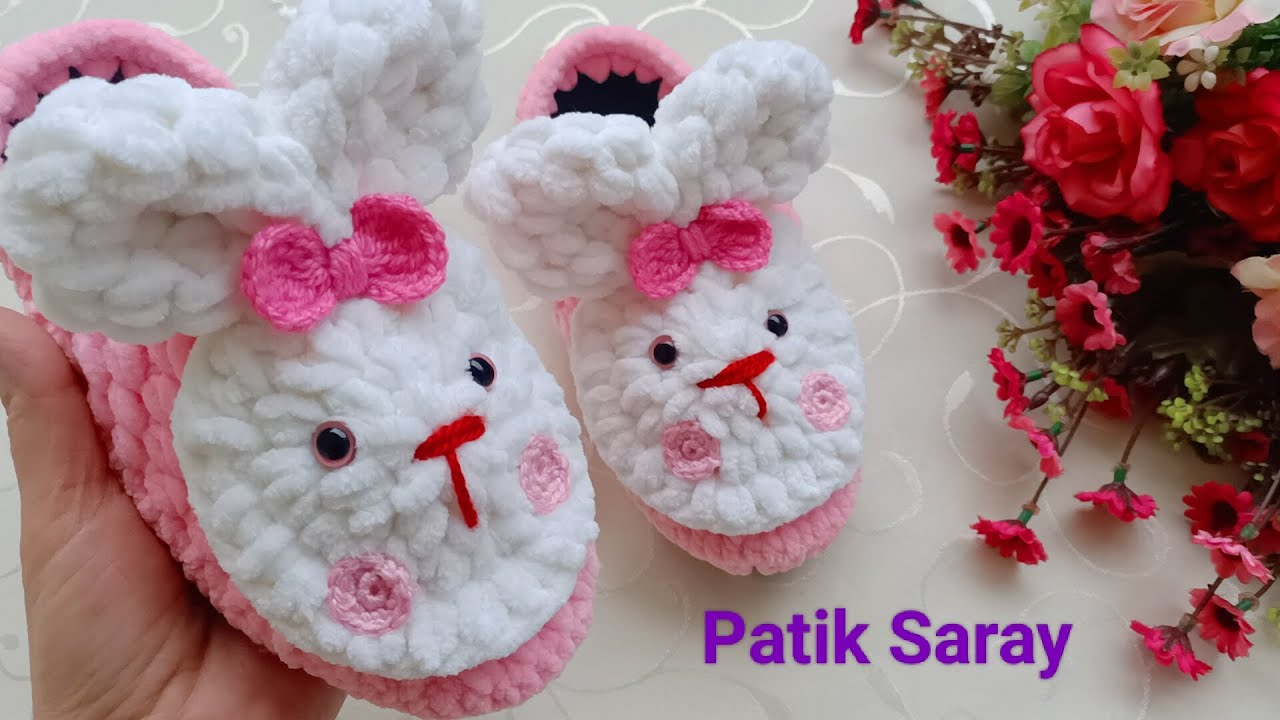 🐇Kadife ipten TAVŞANLI TERLİK Yapımı🐇28 numaradan 33numaraya kadar kız/erkek çocuk terlik yapımı✅