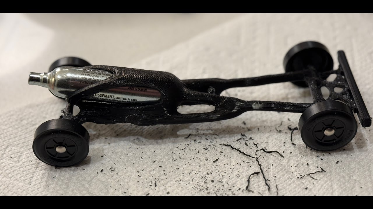 Inaugural “launch” of 3D Printed CO2 “Rocket Car” on a Pinewood Derby Track in Erie, Colo (2/28/25)