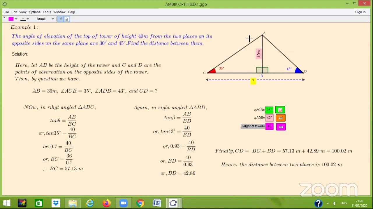 #HOW TO MAKE  HEIGHT AND DISTANCE  APPLETE BY #GEOGEBRA#  BY AMBIK BARAL STFT  Zoom Meeting