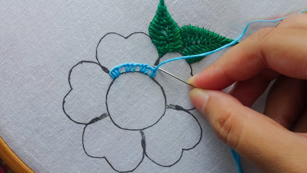 hand embroidery fancy flower stitch with pearl,latest flower embroidery