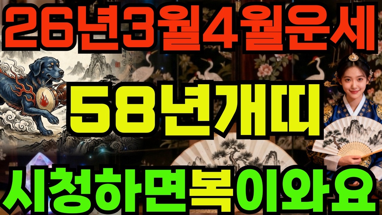 [58년개띠26년3월,4월운세]시청하면복이오는1958년무술생개띠26년3월,4월운세