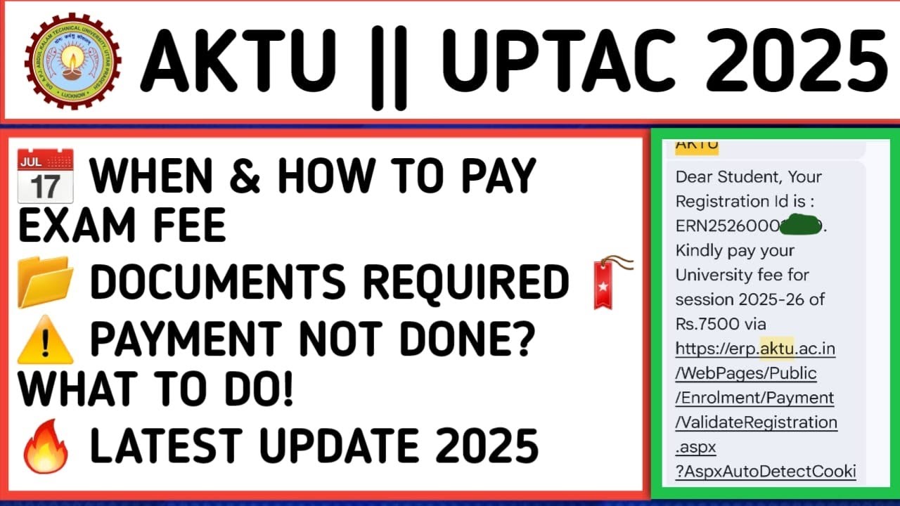AKTU ENROLLMENT FORM 2025 | EXAM FEE DATE & CORRECTION PROCESS STEP || WHEN AND HOW TO PAY EXAM FEE