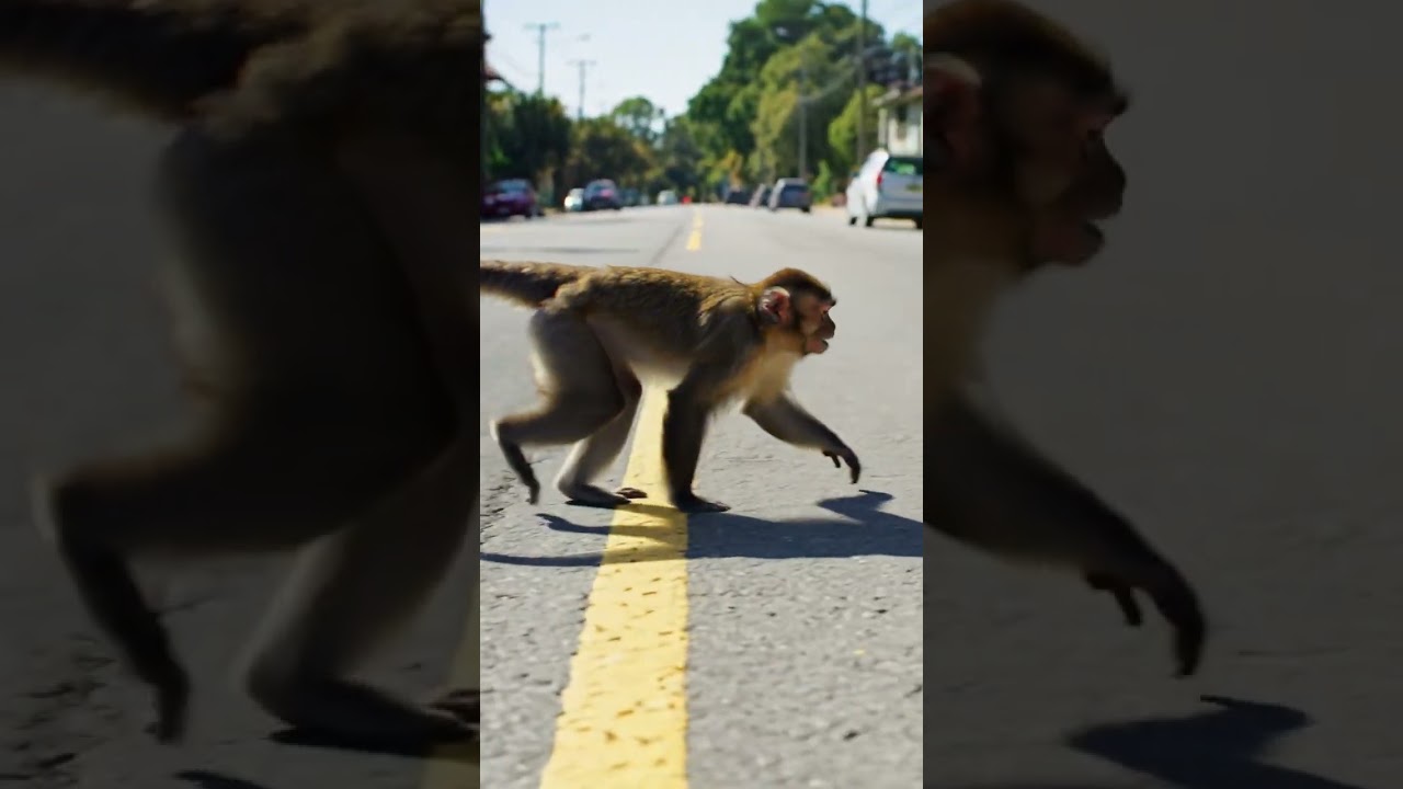 Monkey run on the road