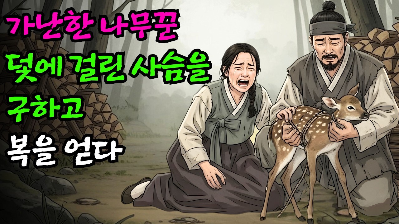 가난한 나무꾼, 덫에 걸린 사슴을 풀어주고 복을 얻다