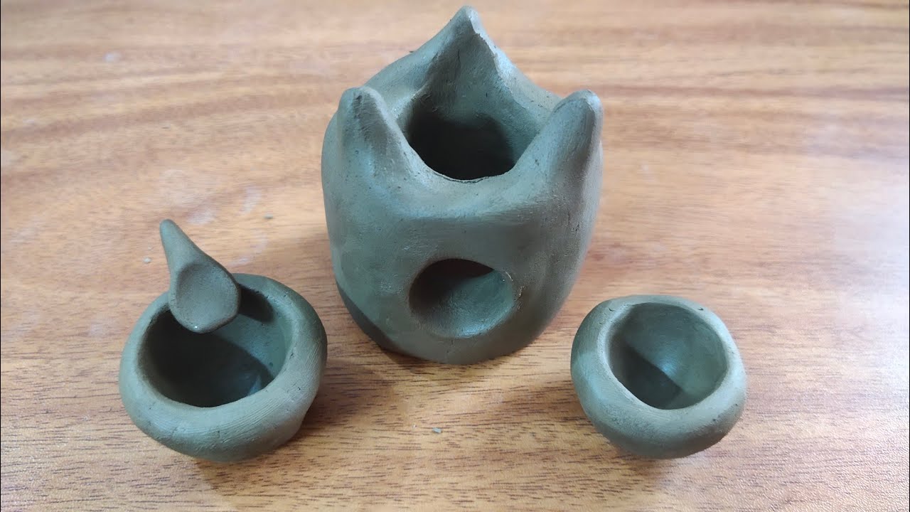 Amazing technique make handmade kitchen set with clay || miniature clay kitchen set || kitchen tools