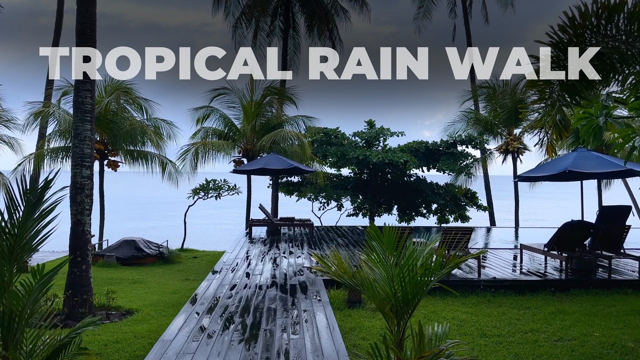 Walking in the Rain, Bali | Relaxing Raindrops, Thunderstorm & Wave Sounds for Sleep & Study | 4K