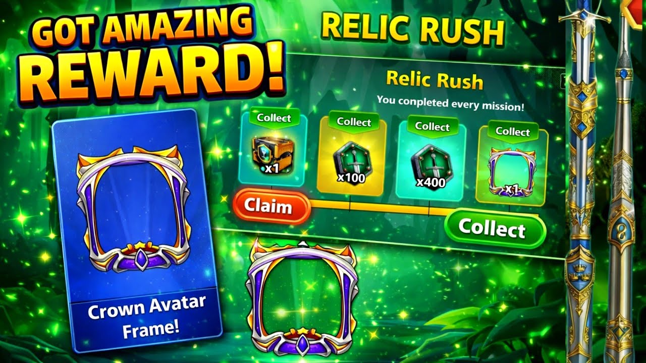 Relic Rush Complete Rewards | Crown Avatar Frame Unlocked! | 8 Ball Pool