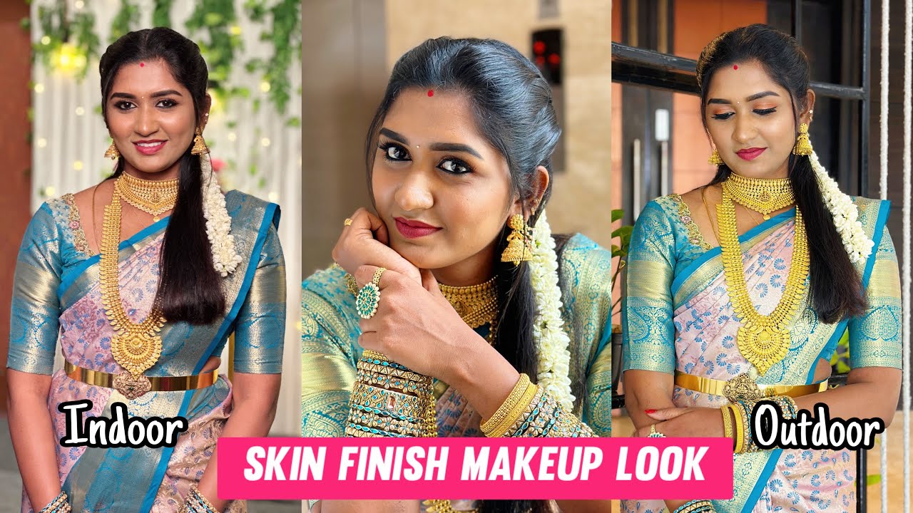 GRWM for a family function❣️| Simple Traditional Makeup look | Skin Finish glow | Kaviya Karun💜