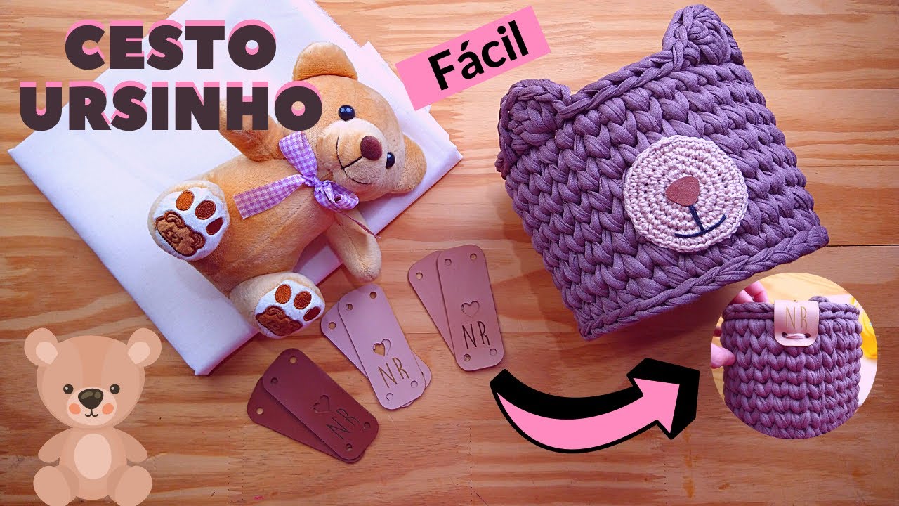 Cesto de URSINHO - Em crochê com fio de malha - Bem explicadinho nível fácil -  Novelo Rosa