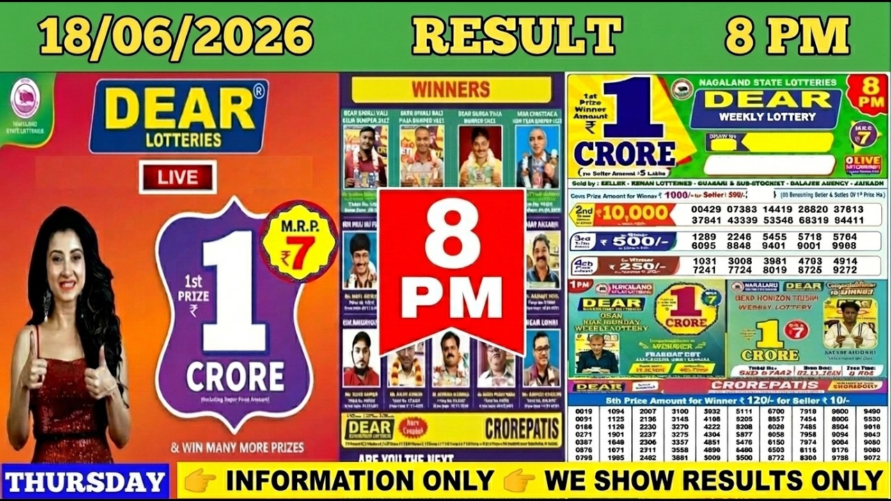 DEAR LOTTERY SAMBAD EVENING 8 PM RESULT TODAY LIVE DRAW ON 18.06.2026 NAGALAND THURSDAY