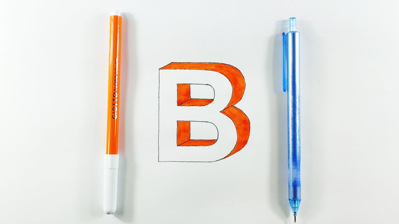 CETVELSİZ Üç Boyutlu B Harfi Çizimi - Three Dimensional Drawing of Letter B - 3D Çizim - 3D Drawing