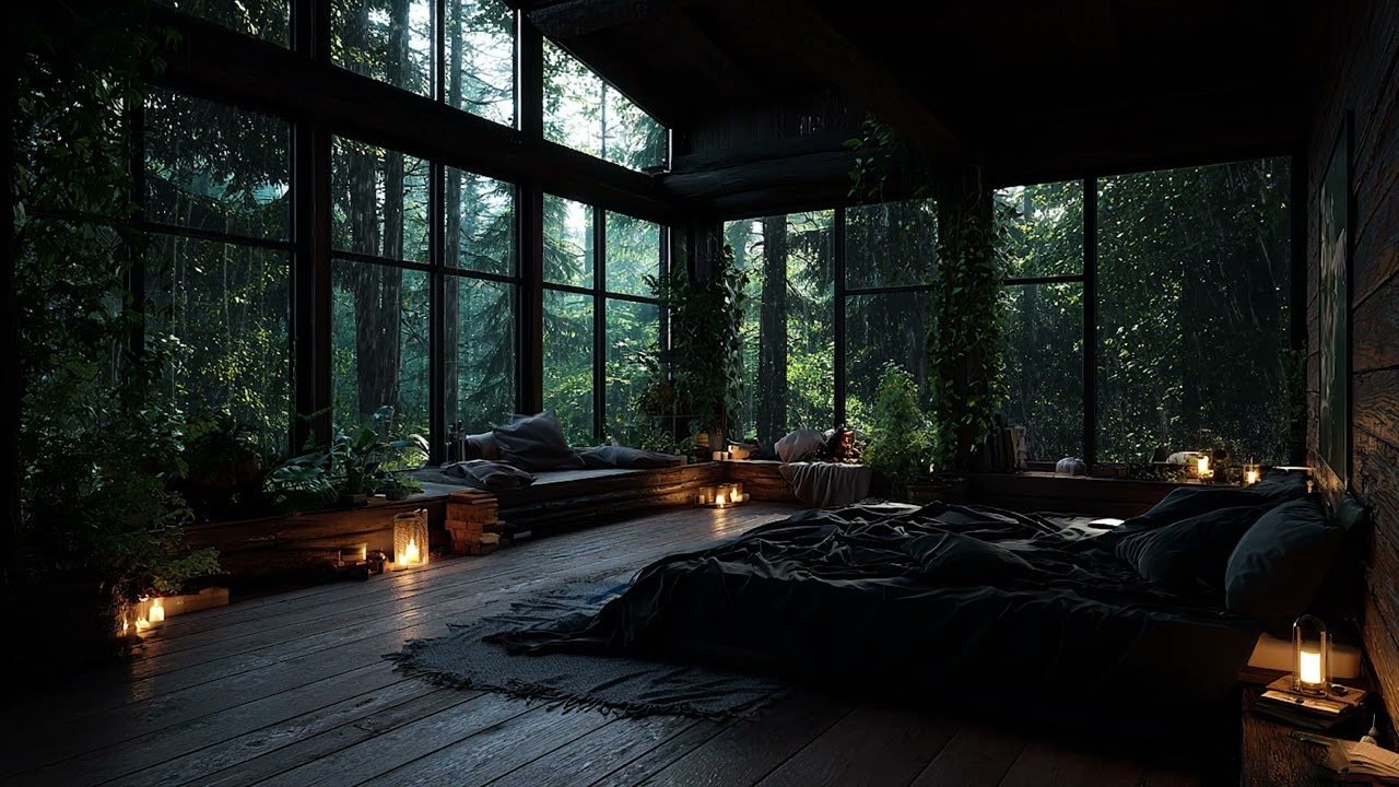 Rain Falling Beyond the Window at Night | Calm ASMR Rain Ambience for Sleep 3 Hours