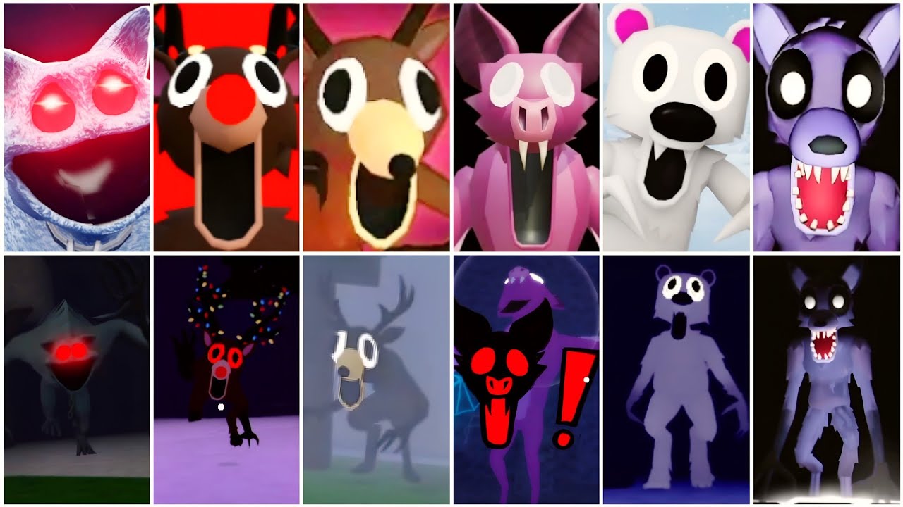 99 nights in the forest vs polar bear & more different versions jumpscares 