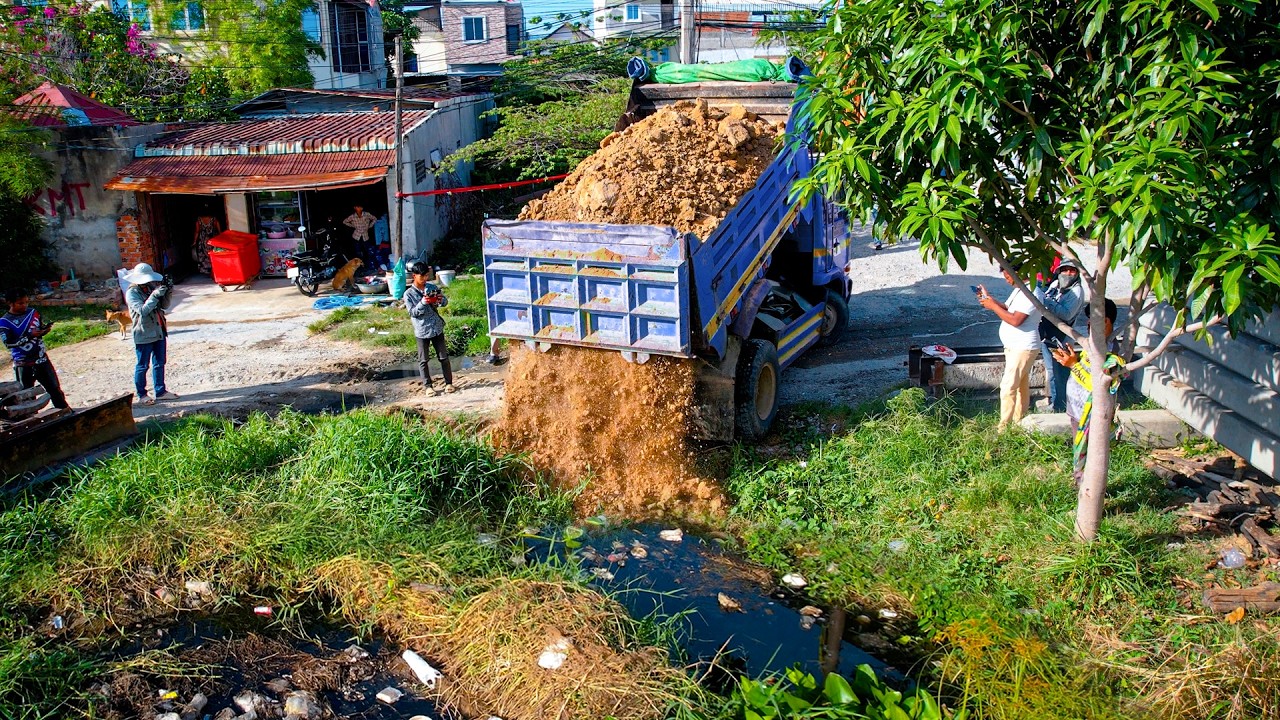 Start a Wonderful Project! Filling Land Delete Dirty Canal Garbage by Skill Bulldozer Pushing Stone