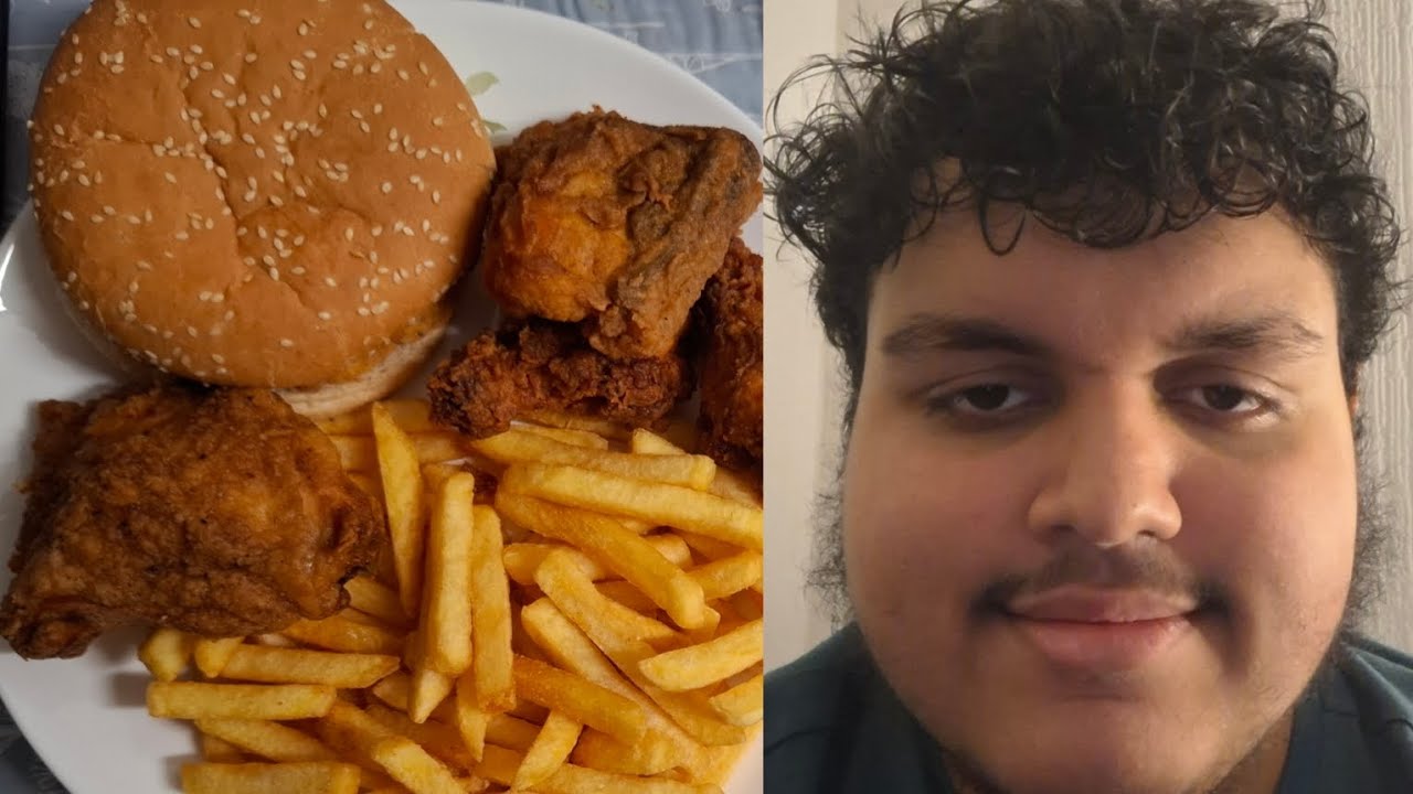 Chicken burger with fries chicken pieces and chicken wings 