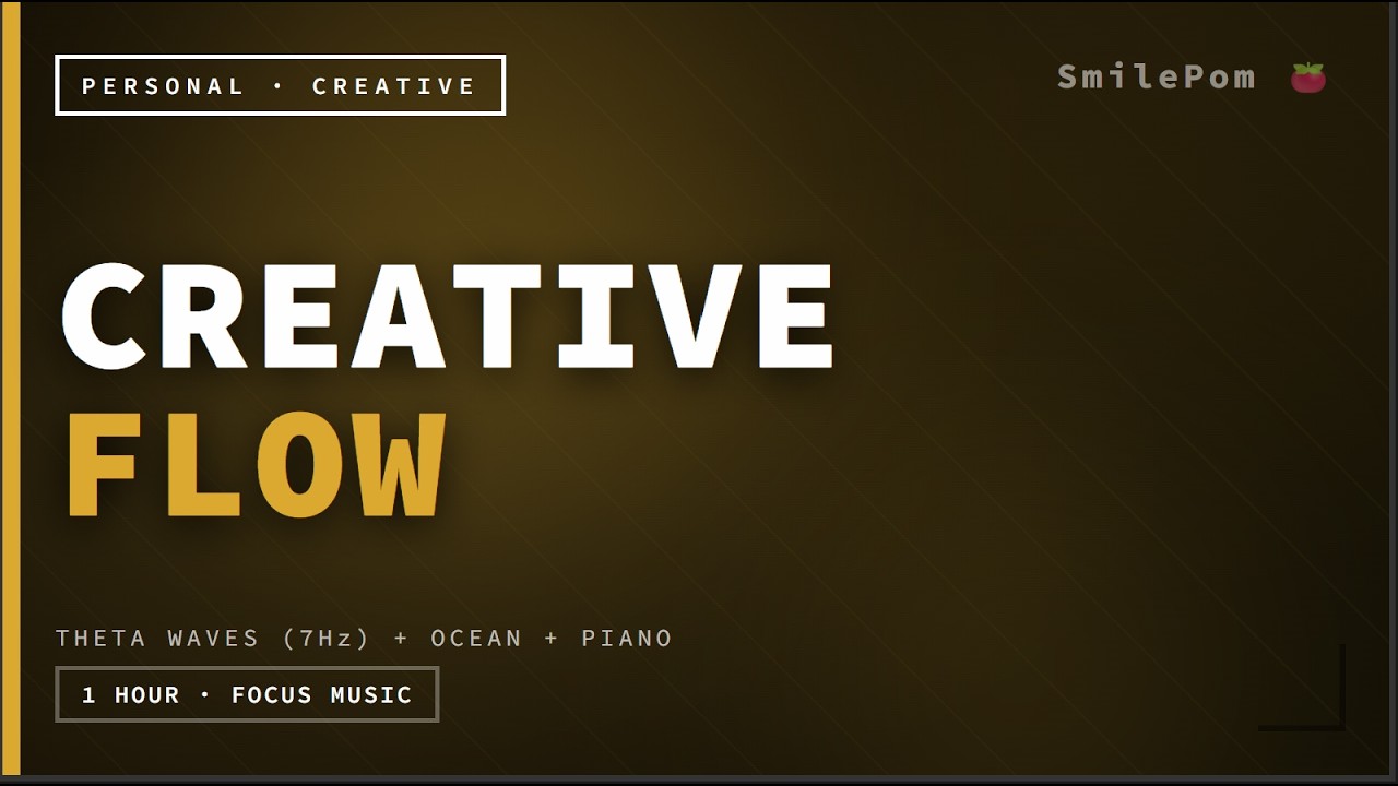 Creative Flow Music - 1 Hour | Theta Waves (7Hz) + Ocean + Piano | SmilePom