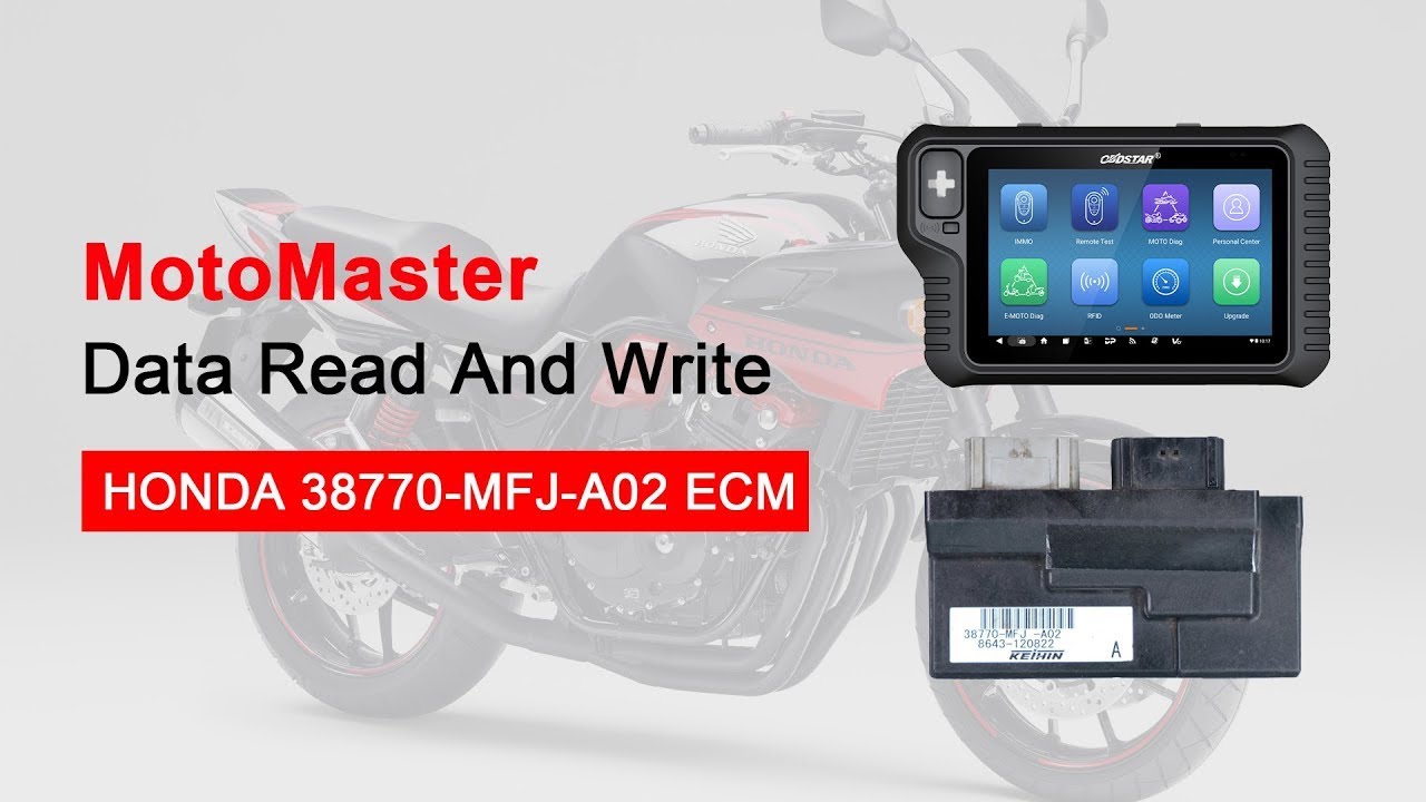 OBDSTAR MOTOMASTER Read and Write HONDA 38770 MFJ A02 ECM on bench