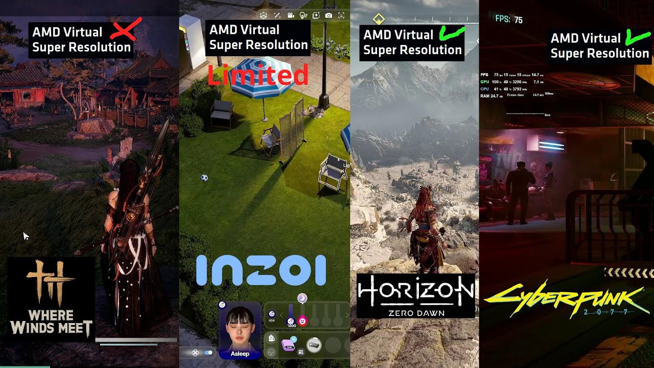 2026-01-11 AMD VSR testing WWM inZOI HZD and CP2077