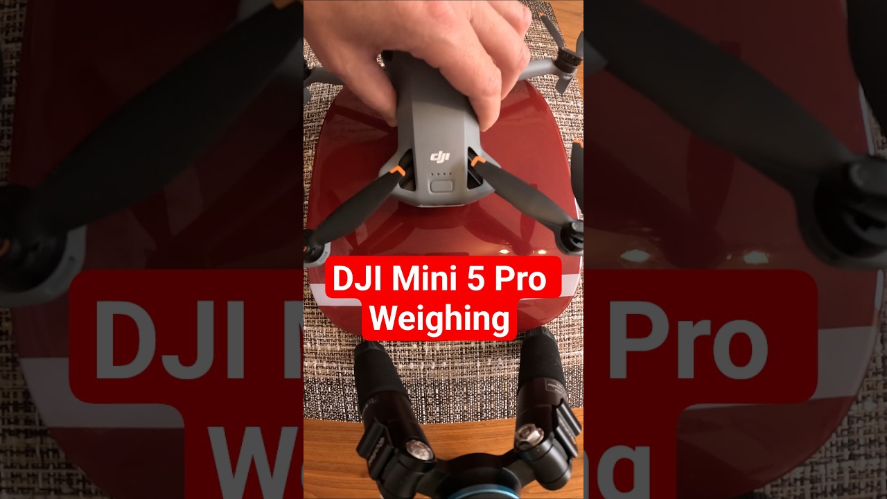 Weighing the DJI Mini 5 Pro with a Mini 4 Pro battery.