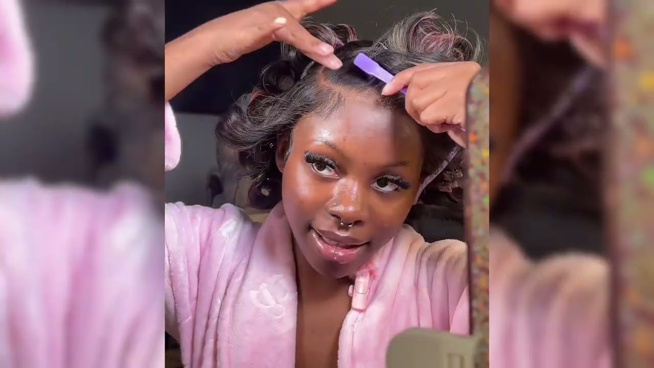 Wig install tutorial with pink and blonde highlights 