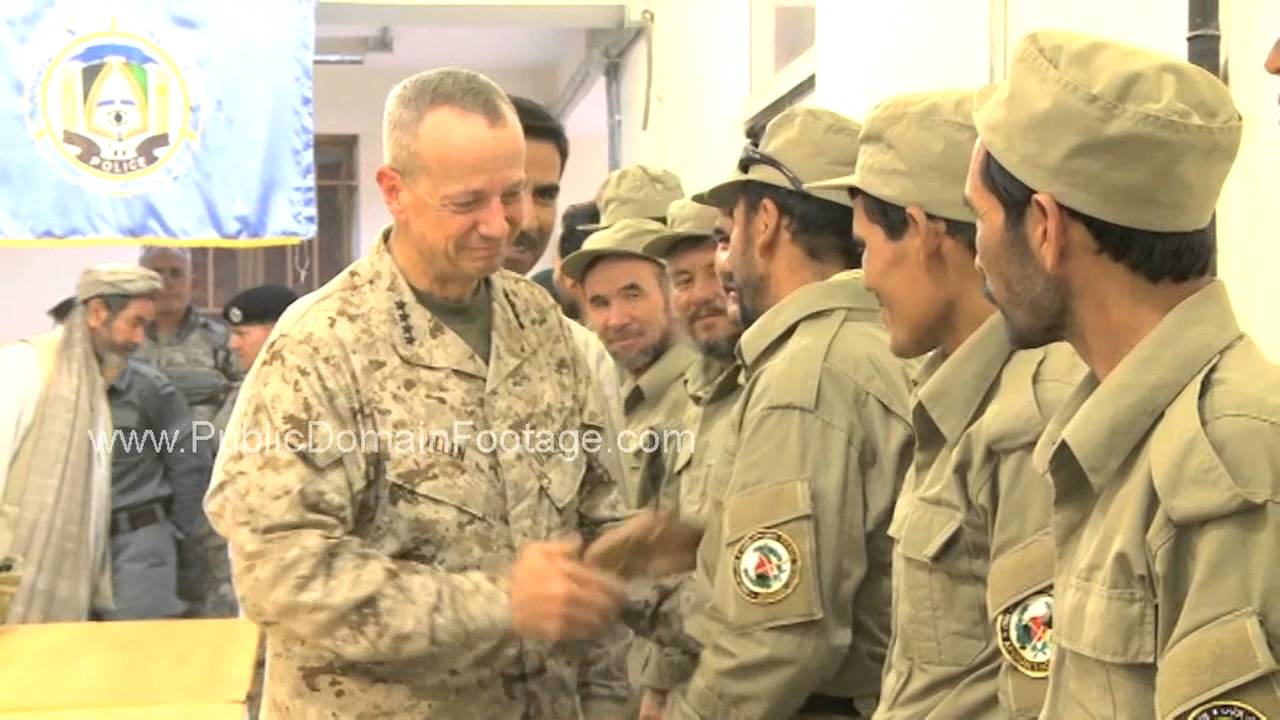 ISAF and US troops Commander in Afghanistan visits British soldiers in Helmand Province footage