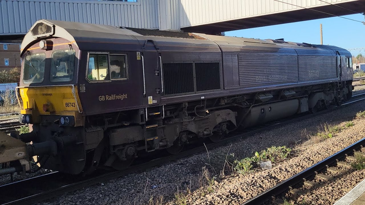 GBRF 66743 " Belmond Royal Scotsman " departing Peterborough. 
