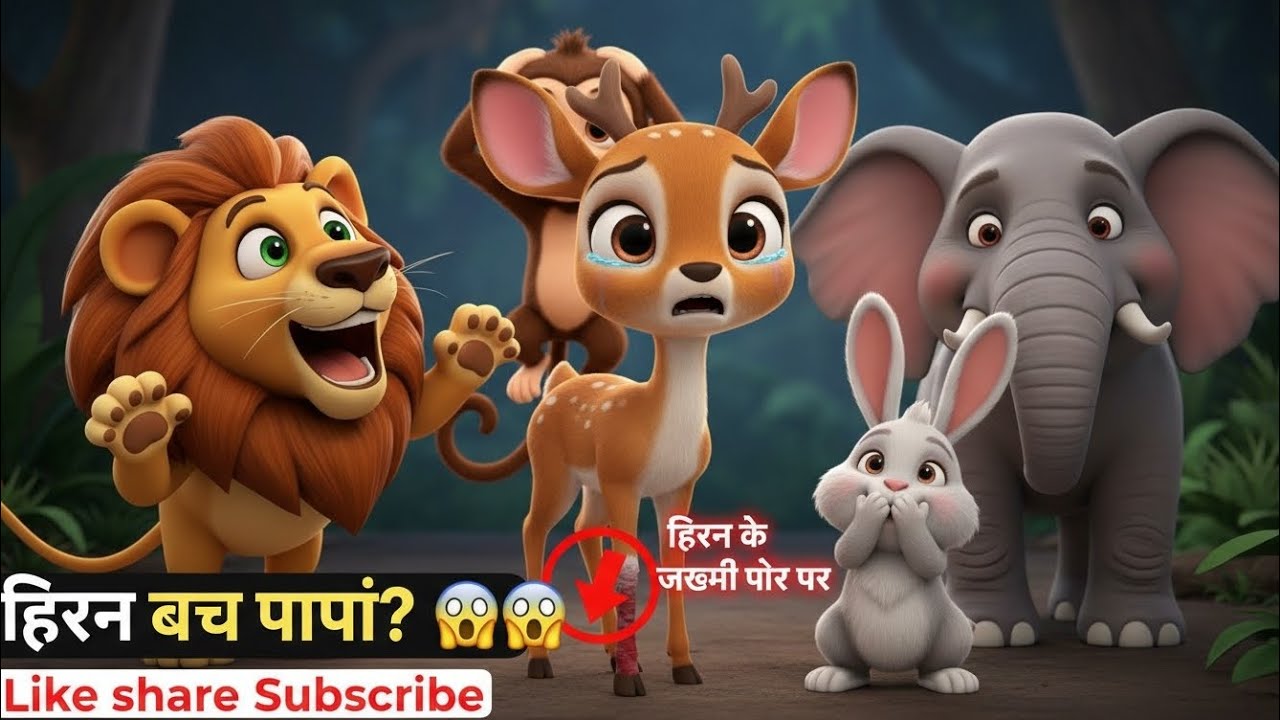 जंगल में घायल हिरन का रेस्क्यू 🦌 | शेर, बंदर, हाथी की सच्ची दोस्ती | Hindi Jungle Story