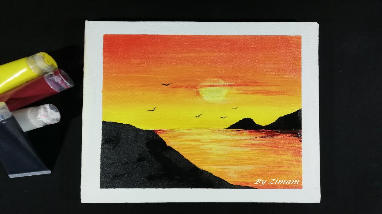 Acrylic painting of Sunset /For Beginners /acryllation / asmr