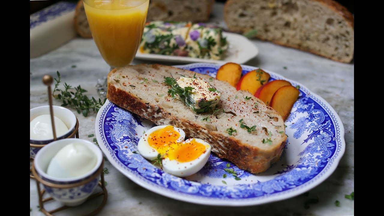 Roasted Garlic and Chives Sourdough with Herb Butter #bread