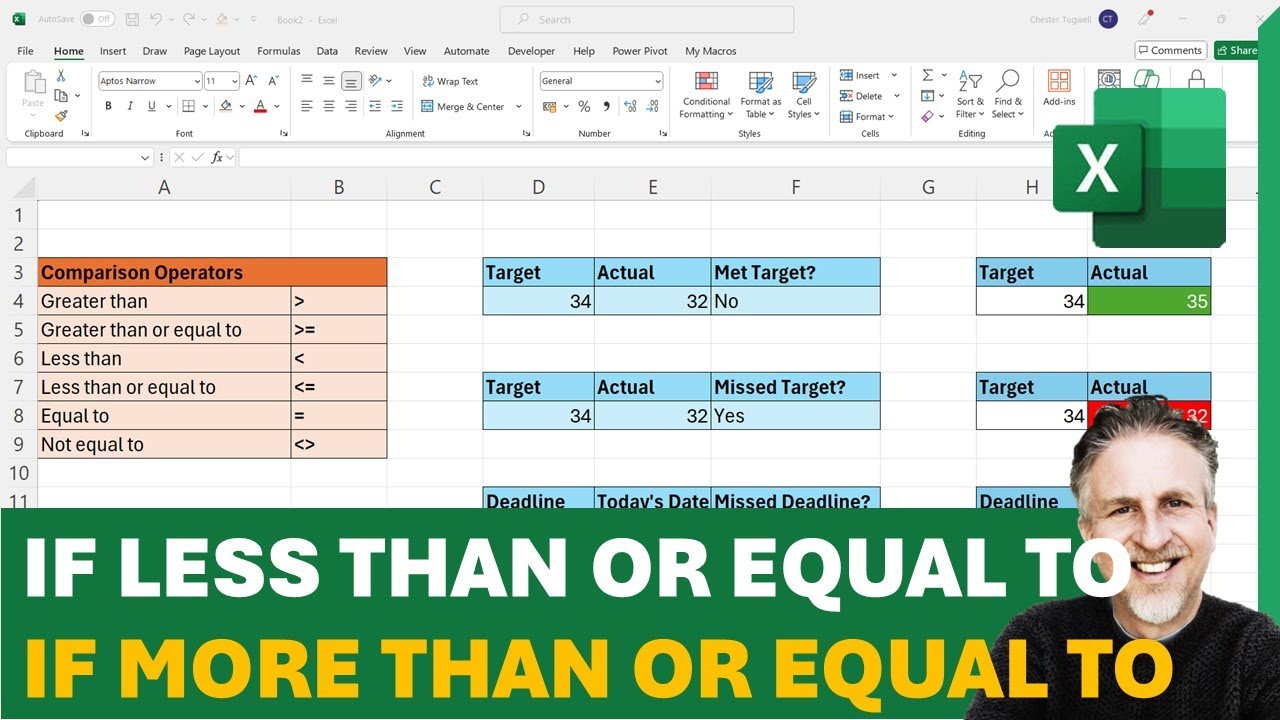Excel: IF Greater Than, IF Less Than, IF Greater Than or Equal To, IF Less Than or Equal To