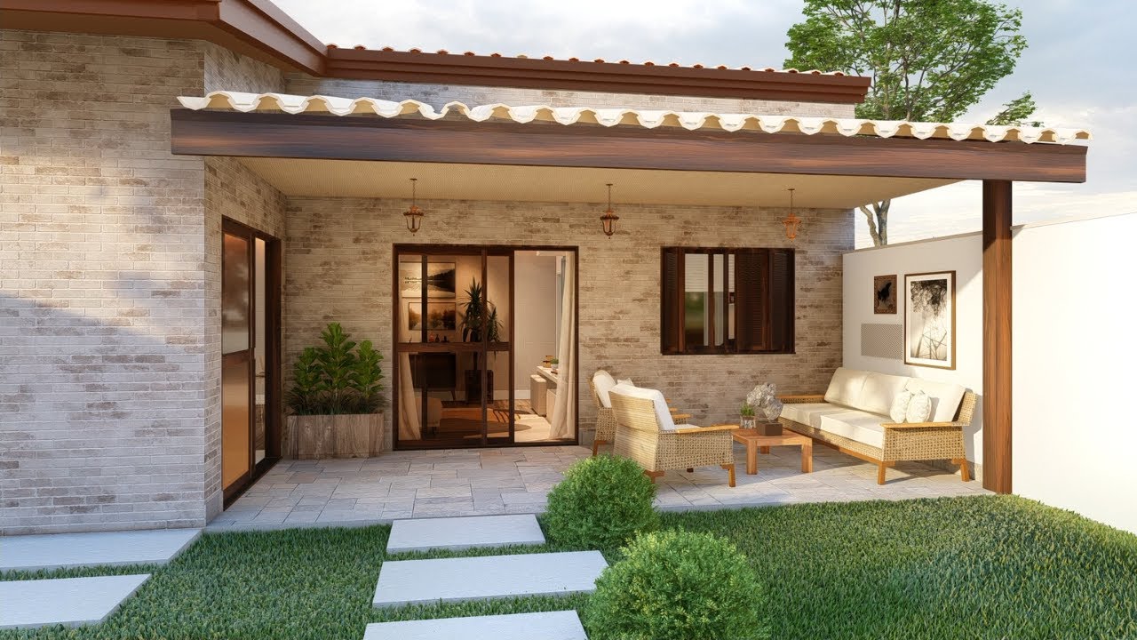 CASA EDÍCULA NOS FUNDOS DO TERRENO | Casa Pequena| PLANTA DE CASAS| Planta 3D| CASA EM L SIMPLES