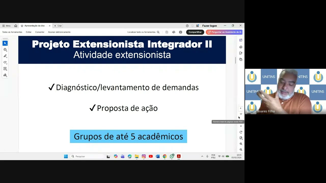 Aula 1 - Apresentação da Disciplina Projeto Integrador II - Polos de Araguaçu e Paranã
