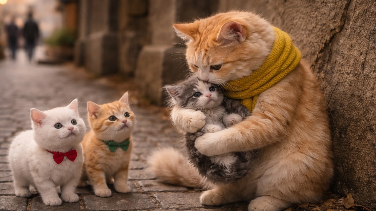 Eine Mama-Katze rettet ein kleines Kätzchen im Regen | Herzerwärmende Katzen-Geschichte |#Katze