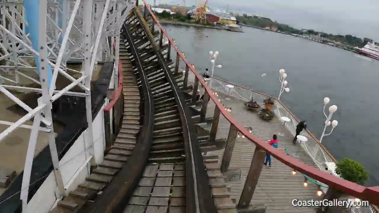 Twister roller coaster at Gröna Lund amusement park in Stockholm. POV of a Gravitykraft woodie.