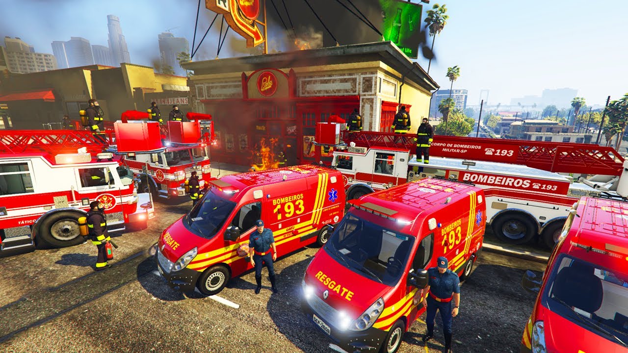 EMERGÊNCIA 24 HS | DESLOCAMENTO E RESGATE INCÊNDIO + EXPLOSÃO DE VEÍCULOS | GTA 5