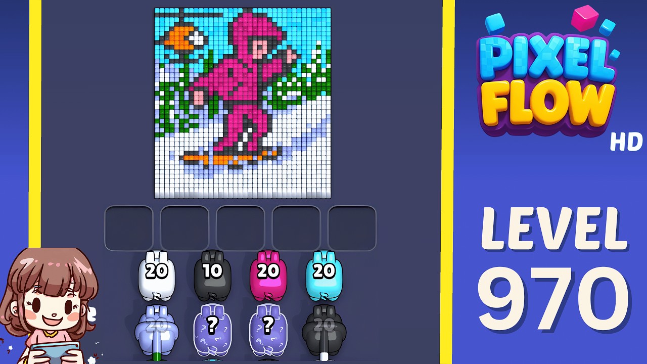 Pixel Flow Level 970 Solution Walkthrough