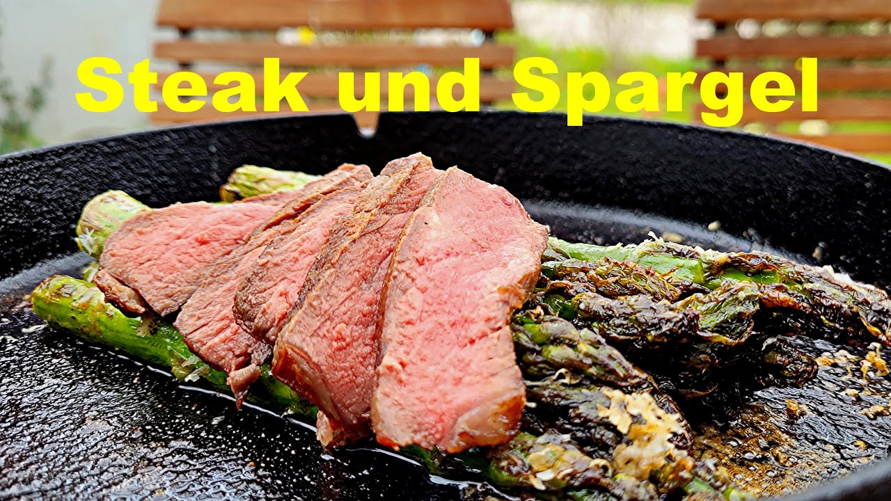 Steak und grüner Spargel