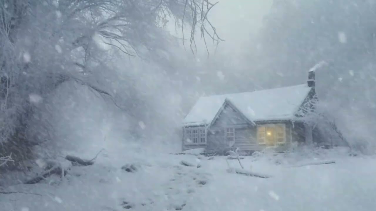 24 Hour Intense Blizzard in a Lonely Wooden House┇Winter Snowstorm White Noise┇Snowfall & Wind Sound